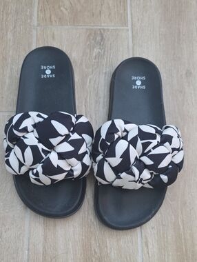 Shade & Shore Black and White Braided Slide Sandals for Women